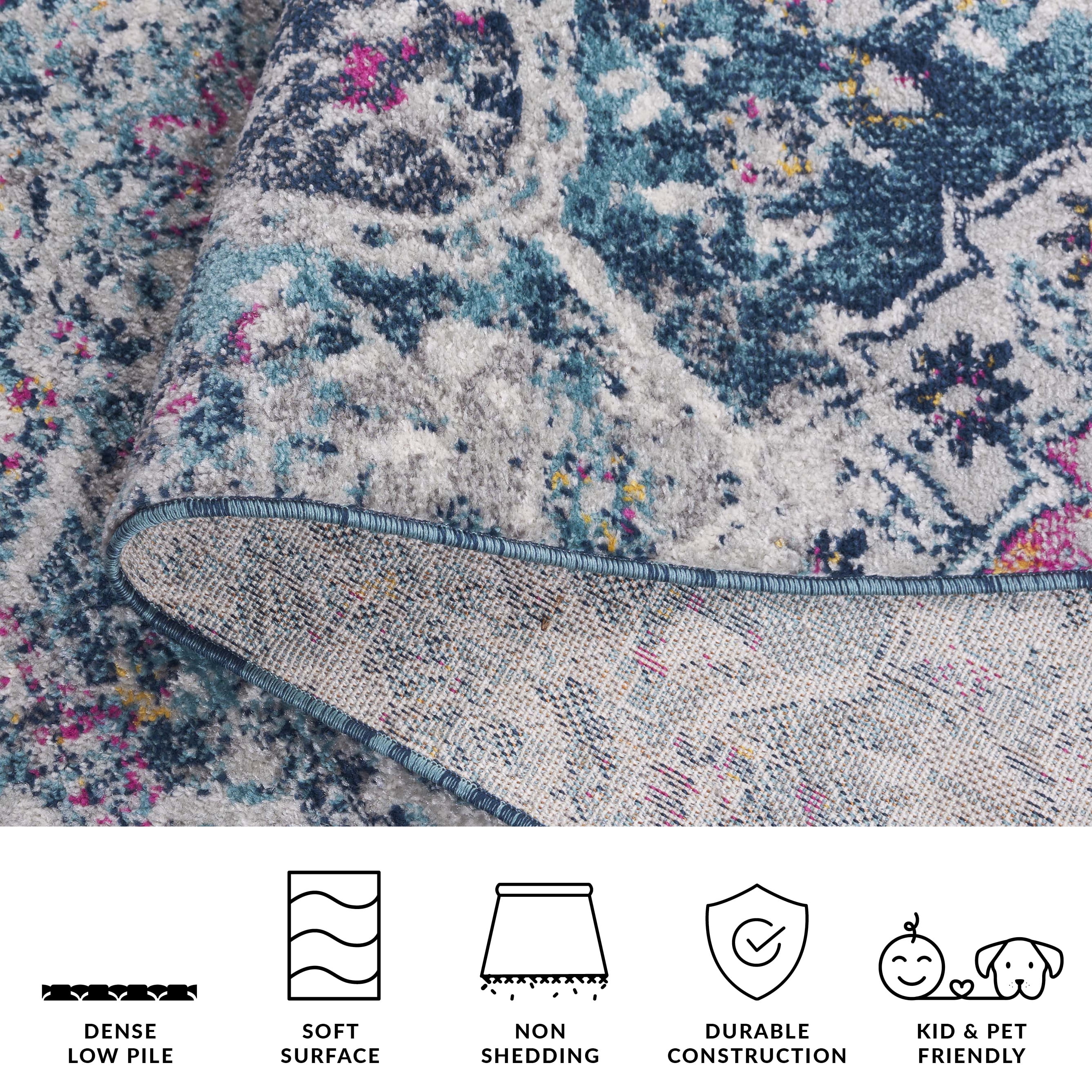 Safavieh Madison Hope Floral Area Rug, Blue/Gray, 3' x 3' Round