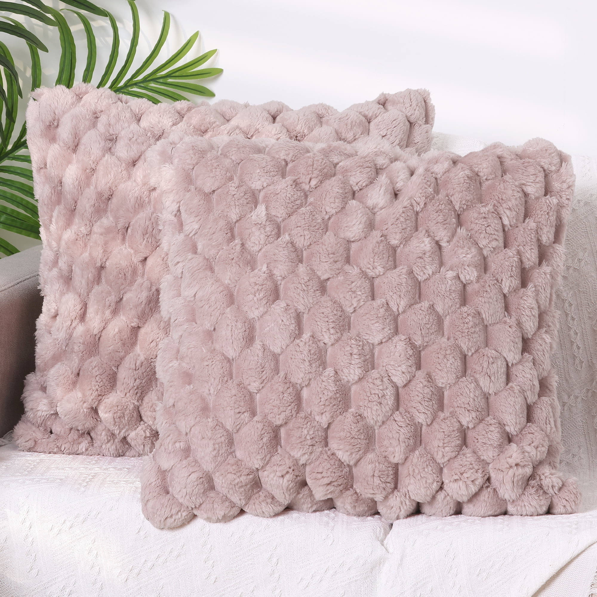 Unique Bargains 2 Soft Throw Pillow Covers Fur Decorative Fuzzy Plush Cushion Covers Pink 18" x 18"