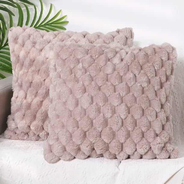 REGALWOVEN Paquete de 2 Fundas de Cojín Decorativas de Piel Sintética, Fundas de Cojín Esponjosas y Suaves, Rosa 16" x 16"