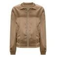 thumbnail image 6 of UVEASISHA Long Sleeve Zipper Jackets for Women Cropped Silk Satin Bomber Jacket Fall Casual Party Clubwear Outwear Khaki L, 6 of 7