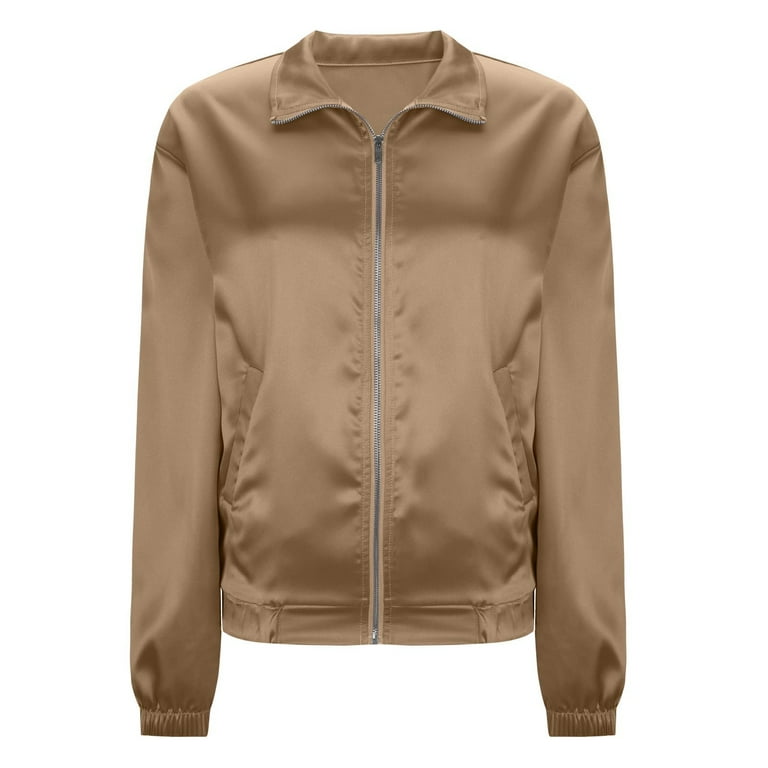 YUGYXL Women's Silk Satin Jackets Dressy Full Zip Stand Collar