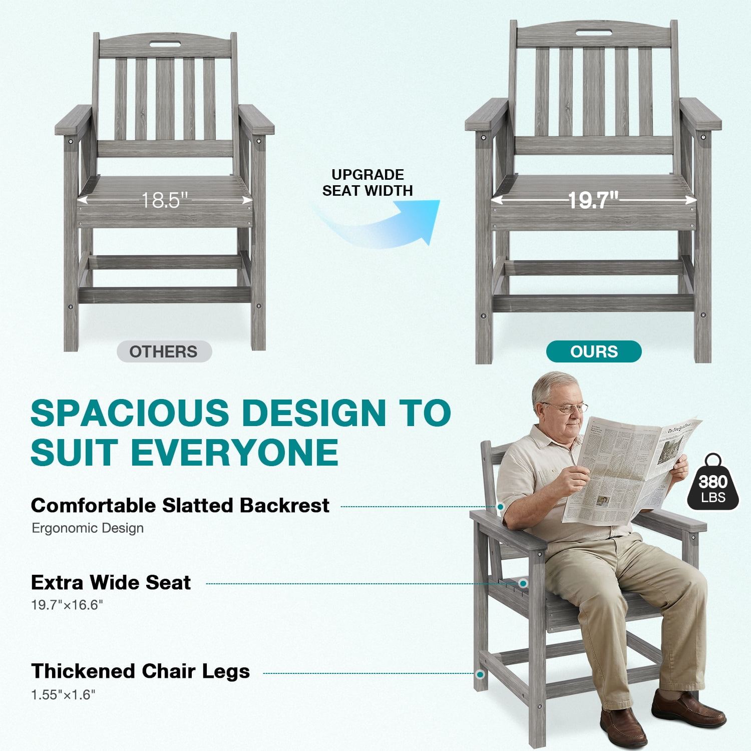 Erinnyees 7-Piece HDPE Outdoor Dining Set, 66.9" Marble Texture Patio Table with Umbrella Hole, and 6 All-Weather Chairs for Yard Deck Porch, Gray