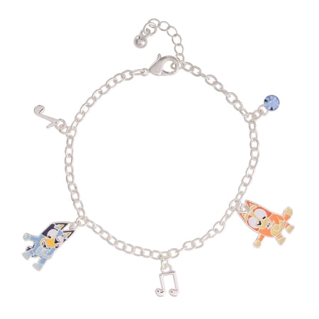 Bluey Bingo & Music Charm Bracelet Silver-Plated 6.75"+.75" Ext