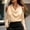 Beige, variant on Women's Elegant Satin Silk Blouse Cold Shoulder Long Sleeve Work Shirt Cowl Neck Ruched Front Draped Office Top