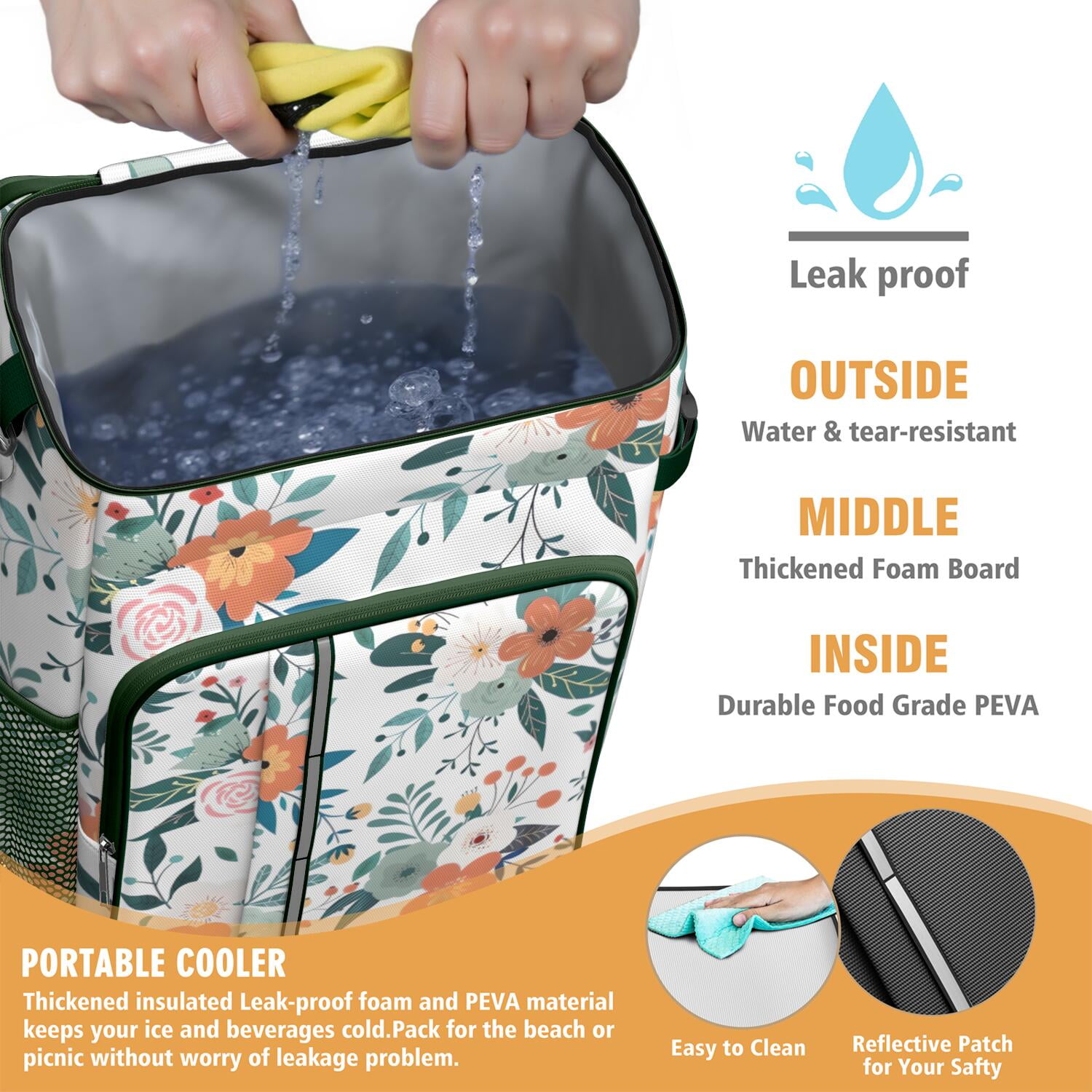 Travel Cooler Bag - Pioneer Flower Floral Print Pattern Camping Beer Cooler Backpack with Bottle Opener- Waterproof Insulated Picnic Backpacks - Cooler Bag for Beach
