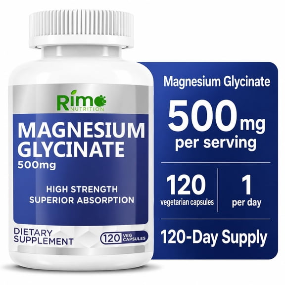 Rimo Nutrition Magnesium Glycinate - 500mg High Strength – 120 Vegan Capsules – Gluten Free Supplement