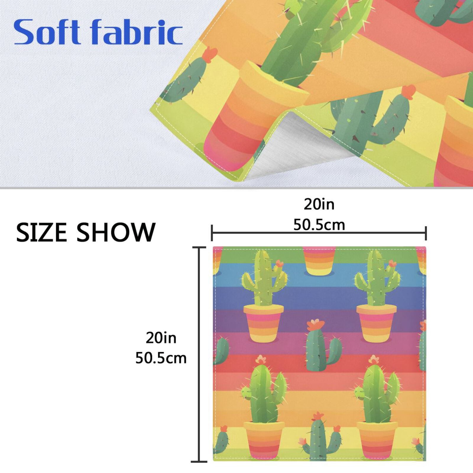 JSTEL Cactus Cacti Rainbow Stripes Cloth Napkins Set of 6, 20x20 Inch Washable and Reusable Napkin for Decoupage Dinner Party Everyday Use