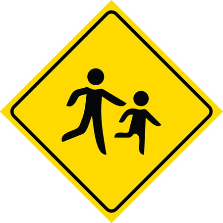 Yellow Diamond Caution Parent Child Pedestrian Two People Crossing Signs Commercial Plastic Square Sign,