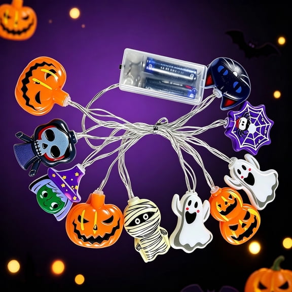 Halloween LED String Lights,Battery Operated 6M Halloween Themed Fairy Lights,Spooky Pumpkin Ghost Skeleton Decor Lights for Indoor Outdoor Halloween Party Decor,6M