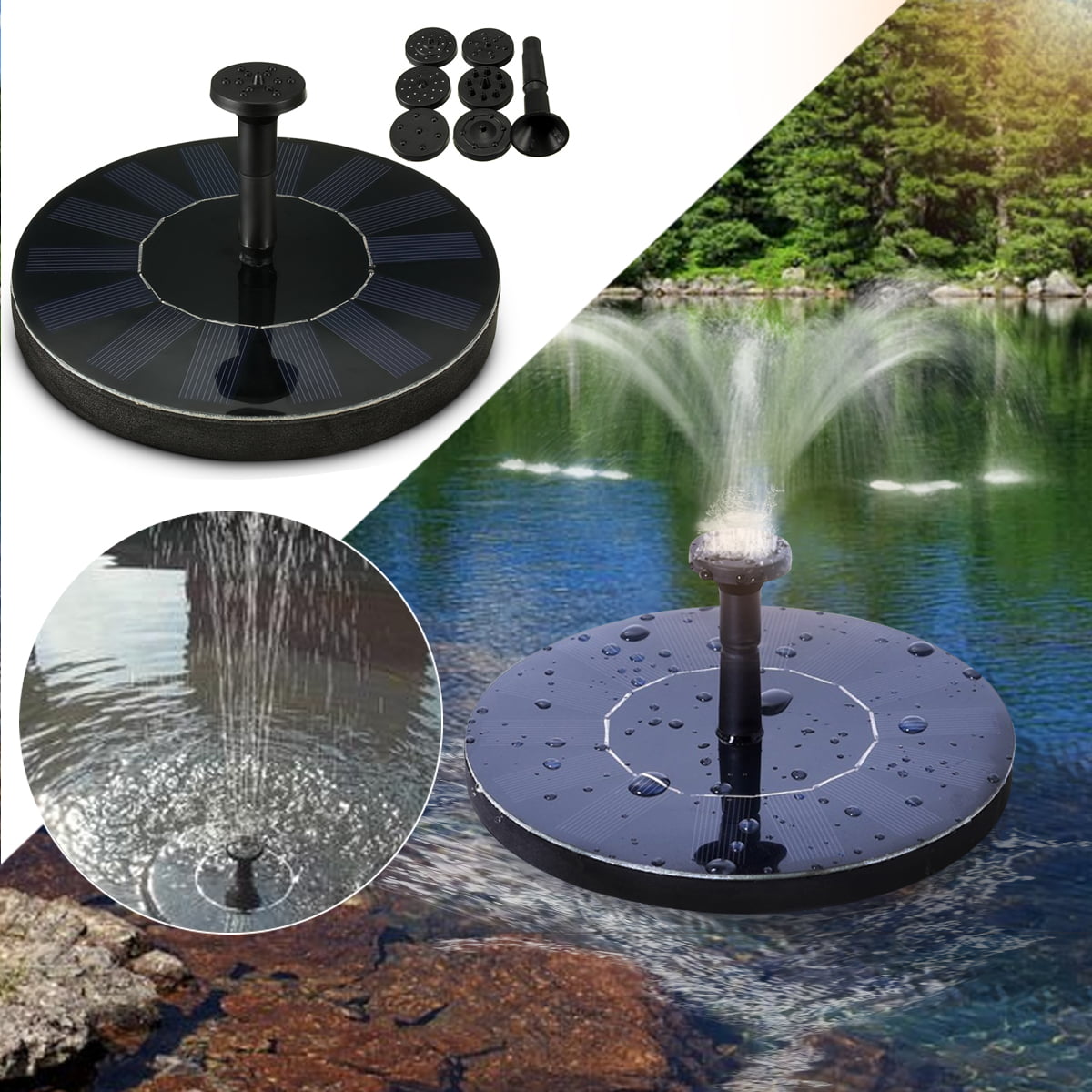 Bird Bath Fountain Solar Powered Water Pump Floating Outdoor Pond Garden Patio 