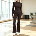 thumbnail image 2 of Tqcoqu Women's Solid 2 Piece Yoga Outfit,Zip Up Cropped Jacket & High Waist Flare Long Pants,Stretch Athletic Workout Plus Size Tracksuit Set for Women,Coffee Women's S-XXXXXL, 2 of 7