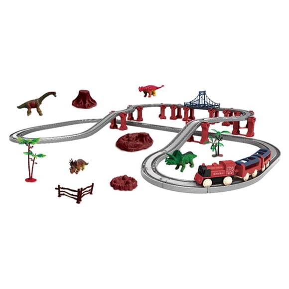 HILABEE Jouets de Voies Ferrées Dinosaures Jouets Monde des Dinosaures Pistes de Voitures pour Tout-Petits 76 Pcs