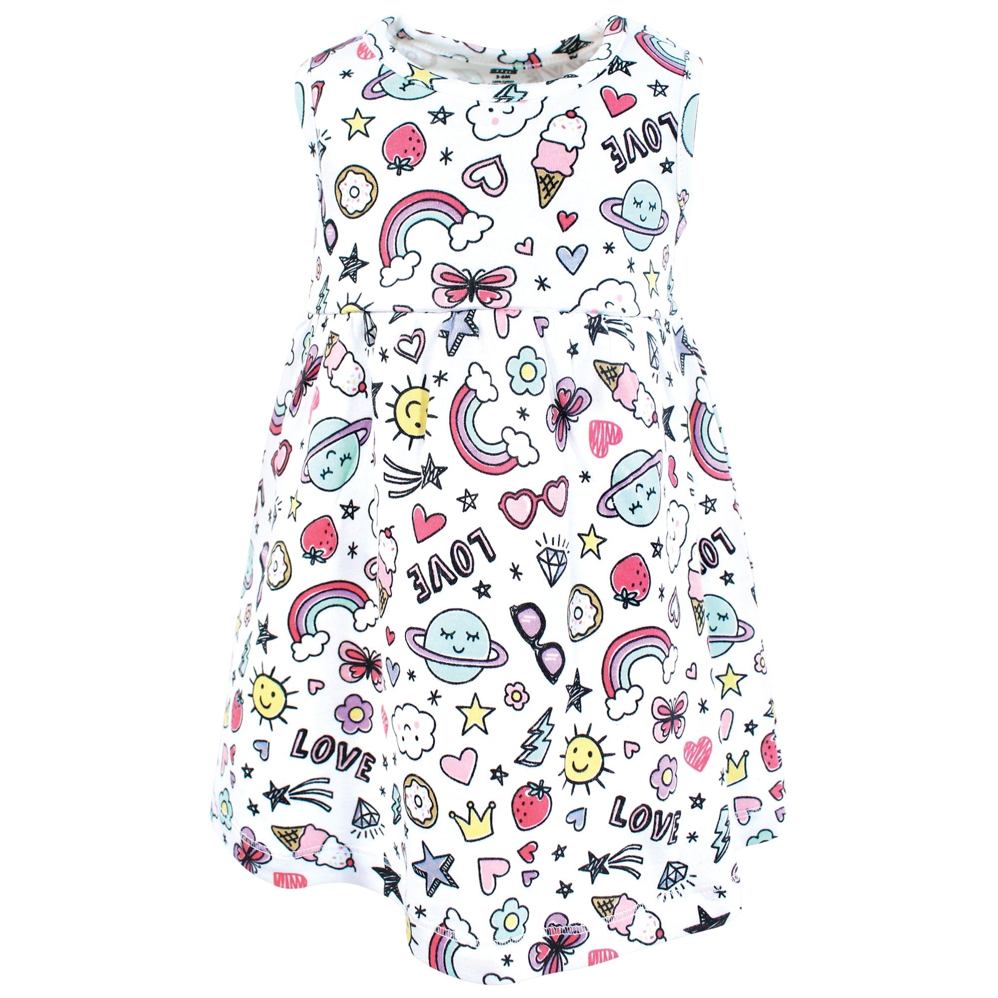 Hudson Baby Infant and Toddler Girls Cotton Dress and Cardigan Set, Pink Doodles, 4T