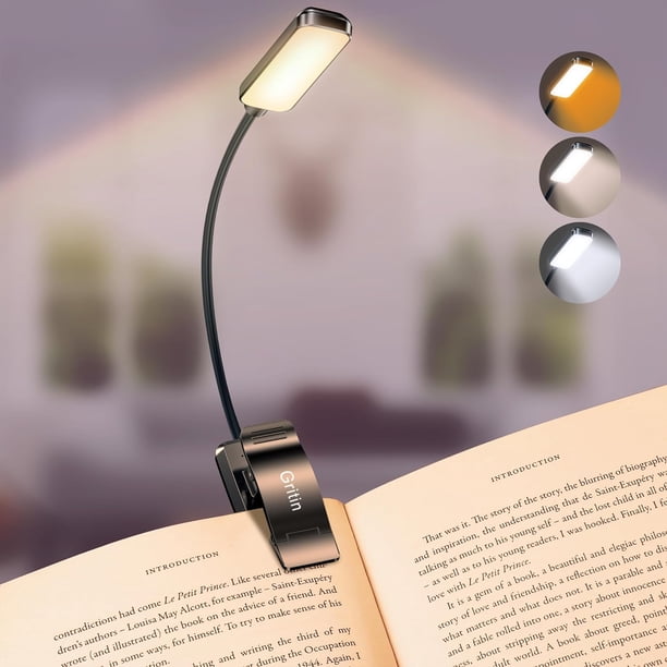 Gritin Luz de Lectura Recargable de 9 LED para Leer en la Cama - Cuidado de los Ojos 3 Temperaturas de Color, Brillo de Atenuación Continua, 80 Horas de Funcionamiento, Pequeña y Ligera Luz de