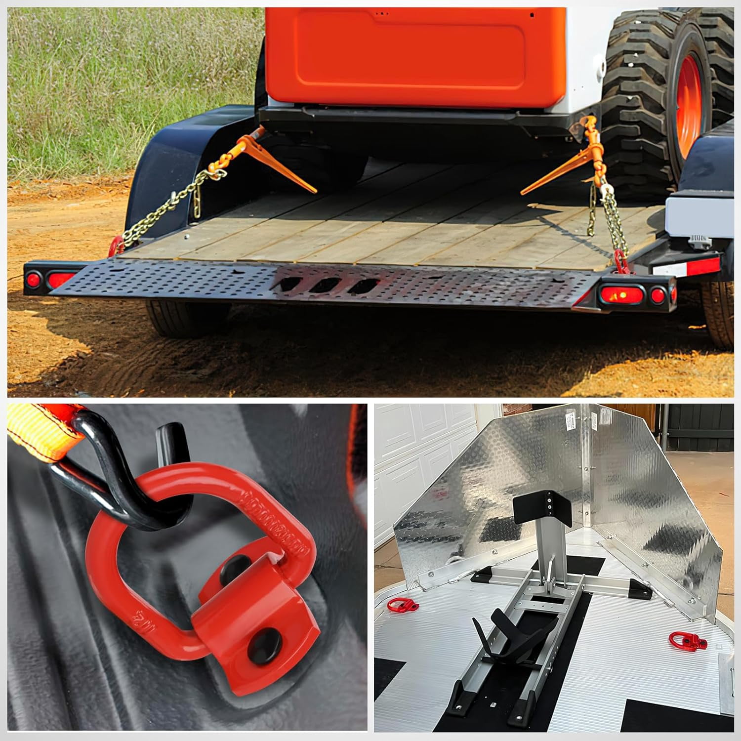Nilight 4 Pcs D Ring Tie Down Anchor 1/2" Heavy Duty Tie Down Rings with Screws Bolts on Trailer Truck Bed Cargo 12000 Lbs Break Strength Tie Down Anchors Hook Red