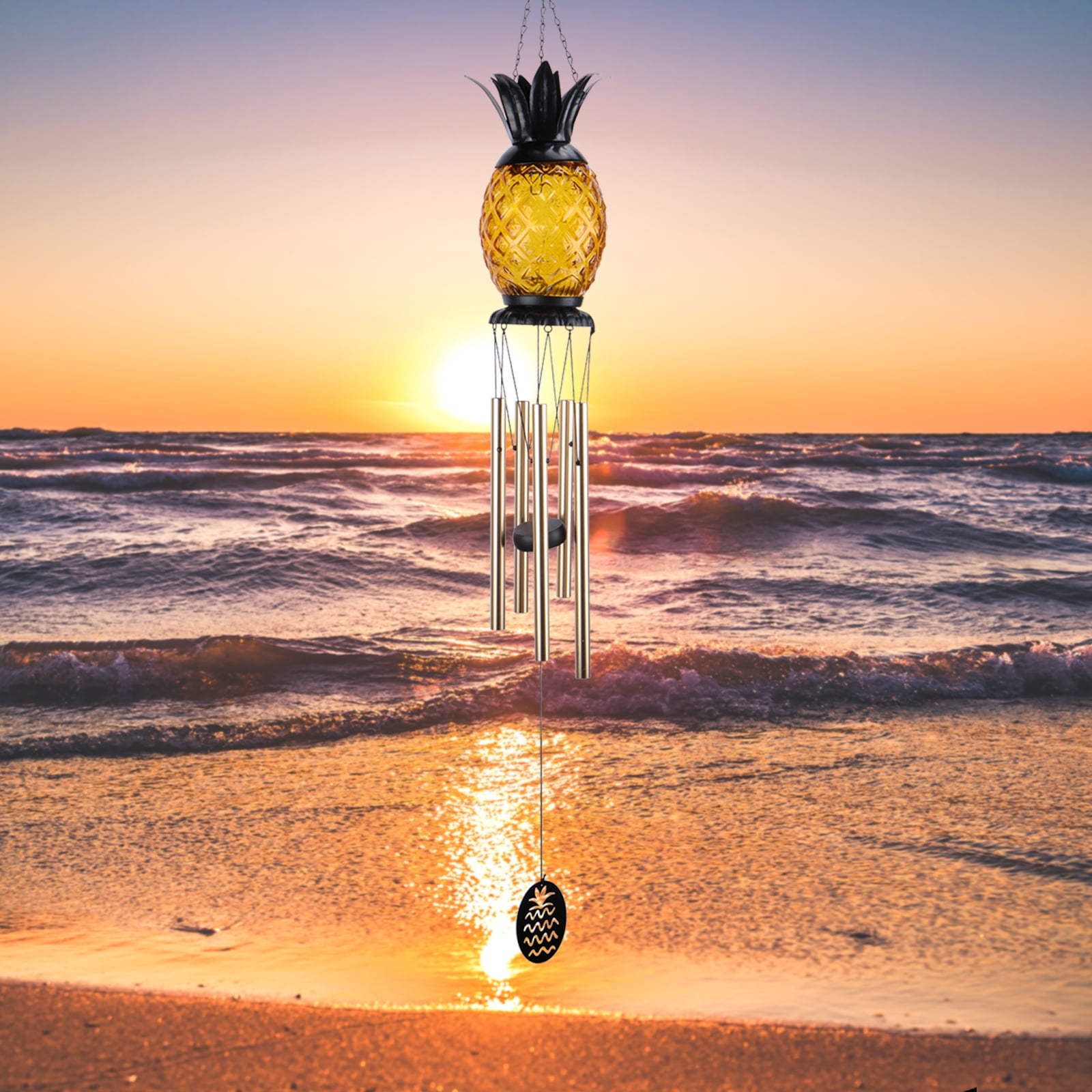MUMTOP 40.5'' Outdoor Wind Chimes with Solar Powered LED Pineapple Light
