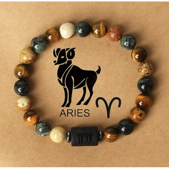 Natural Stone Zodiac Bracelet - Tiger's Eye & Picture Jasper Constellation Beaded Bracelet