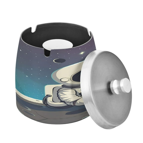 ALAZA Cigar Ashtray with Lid A Astronaut Sit on Universe Ash Tray for Cigarettes Smokeless Ashtrays