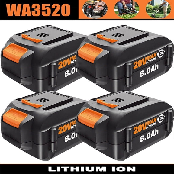 4PACK 8.0Ah For WORX 20V MAX Extend Lithium Battery 20 Volt WA3520 WA3525 WA3575 WG155