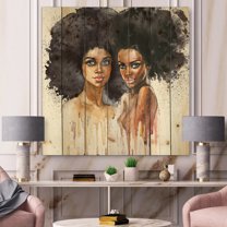 Designart 'Portrait of Two African American Women' Modern Print on Natural Pine Wood