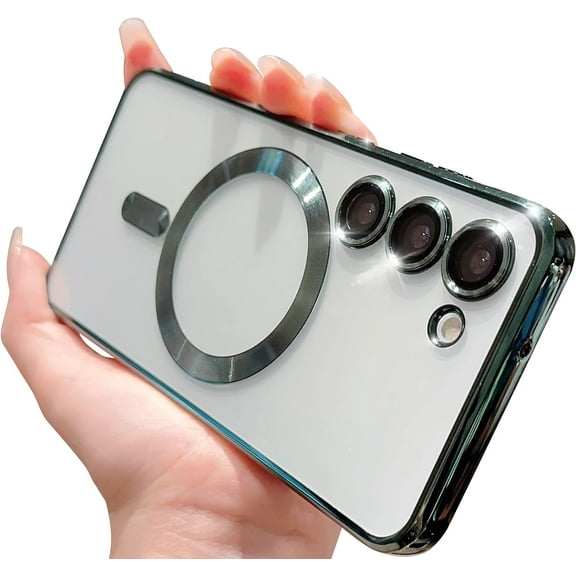 Compatible with Samsung Galaxy S23 5G Case Magsafe 6.1 Inch,Clear Camera Lens Protector Full Camera Lens Protection Magnetic Case Cover-Green
