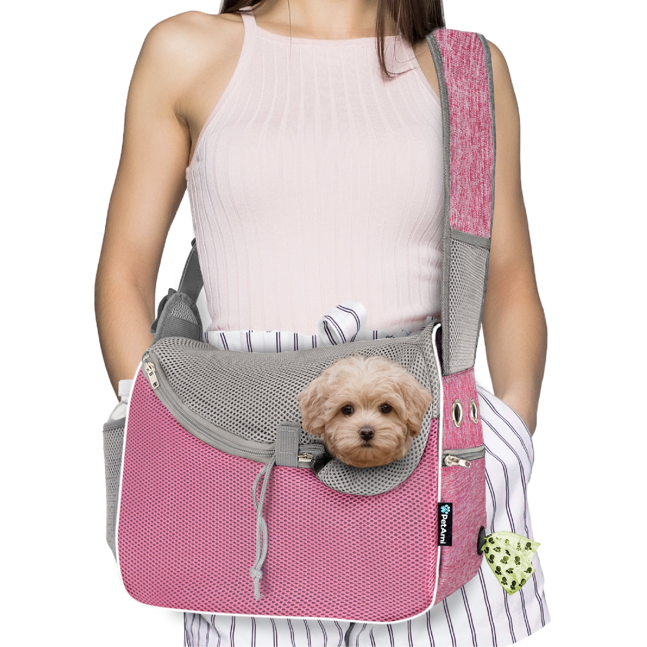 PetAmi Small Dog Sling Carrier, SoftSided Crossbody Puppy Carrying