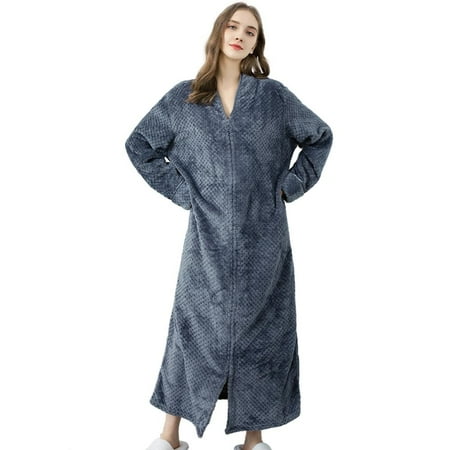 

Wuffmeow Womens/Men Flannel Fleece Robes Winter Warm Housecoat Long Zipper Bathrobe Nightgown Sleepwear Pajamas