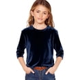 thumbnail image 1 of AWZXDE T-Shirt en Velours pour Filles à Manches 3/4, Doux, Col Rond, Hauts Décontractés pour Filles, T-Shirt de Base Confortable 3-14 Ans, 1 of 4