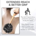 thumbnail image 2 of Premium 3-Piece Bamboo Charcoal Fiber Infused Bath Set: Long Handled Shower Sponge, Bath & Shower Luffa Pouf, & Hanging Hook - Exfoliation, Cleansing, and Storage by MZA Body Store, 2 of 5
