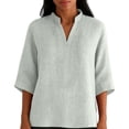 thumbnail image 3 of DDAPJ pyju Oversized Tshirts for Women V Neck 3/4 Sleeve Side Slit Tops Summer Casual Boho Blouses White M, 3 of 8