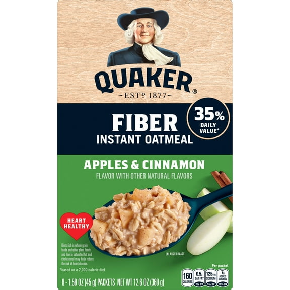 Quaker Fiber Apples & Cinnamon Instant Oatmeal, 1.58 oz 8 Count