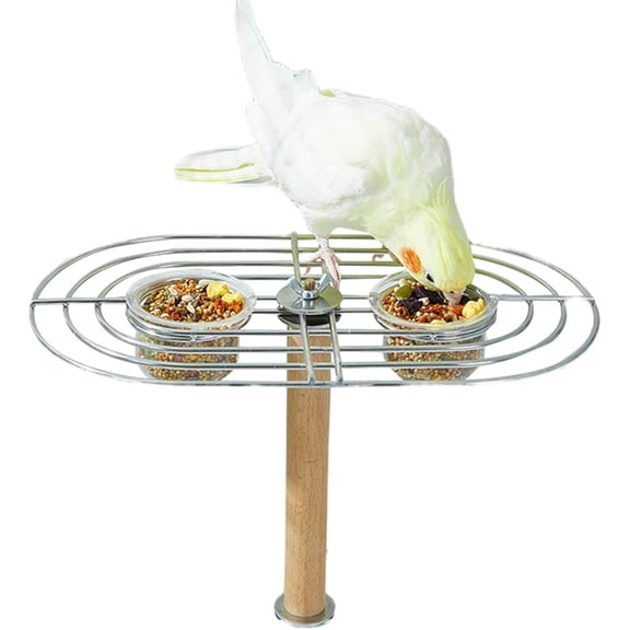 Bird Cage Perch Feeder with Detachable Cups, Hanging Food Bowl for Parrots and Small Birds