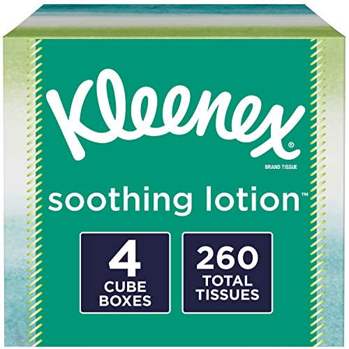 Kleenex Soothing Lotion Facial Tissues with Aloe & Vitamin E, 4 Cube Boxes,  65 Tissues per Box (260 Tissues Total) - Walmart.ca