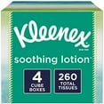 thumbnail image 1 of Kleenex Soothing Lotion Facial Tissues with Aloe & Vitamin E, 4 Cube Boxes, 65 Tissues per Box (260 Tissues Total), 1 of 2