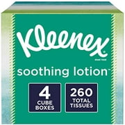 Mouchoirs Kleenex Lotion apaisante avec aloès et vitamine E, 4 boîtes cubiques, 65 mouchoirs par boîte (260 mouchoirs au total)