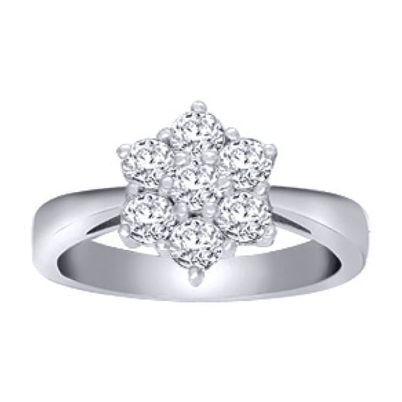 18ct White Gold Jewelco London 0.75ct Diamond 7 Stone Flower Cluster Ring 9mm