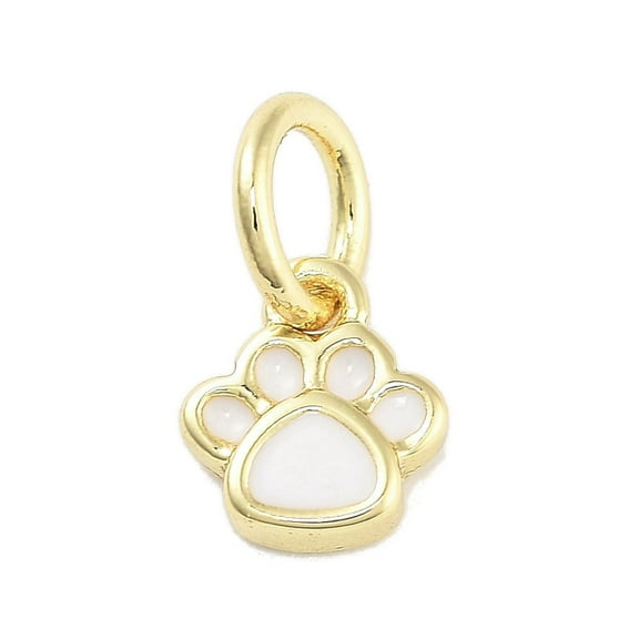 10pc Real 18K Gold Plated Brass Enamel Charms with Jump Ring Long-Lasting Plated Lead Free & Cadmium Free Paw Print Charm White 6x5.5x2mm Hole: 3mm