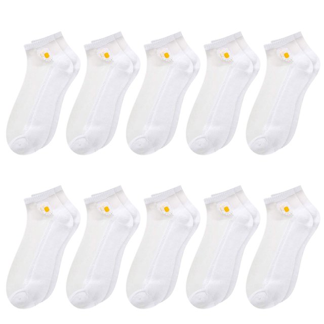 10PC Women Casual Cute Little Daisy Mesh Splice Breathable Short Socks