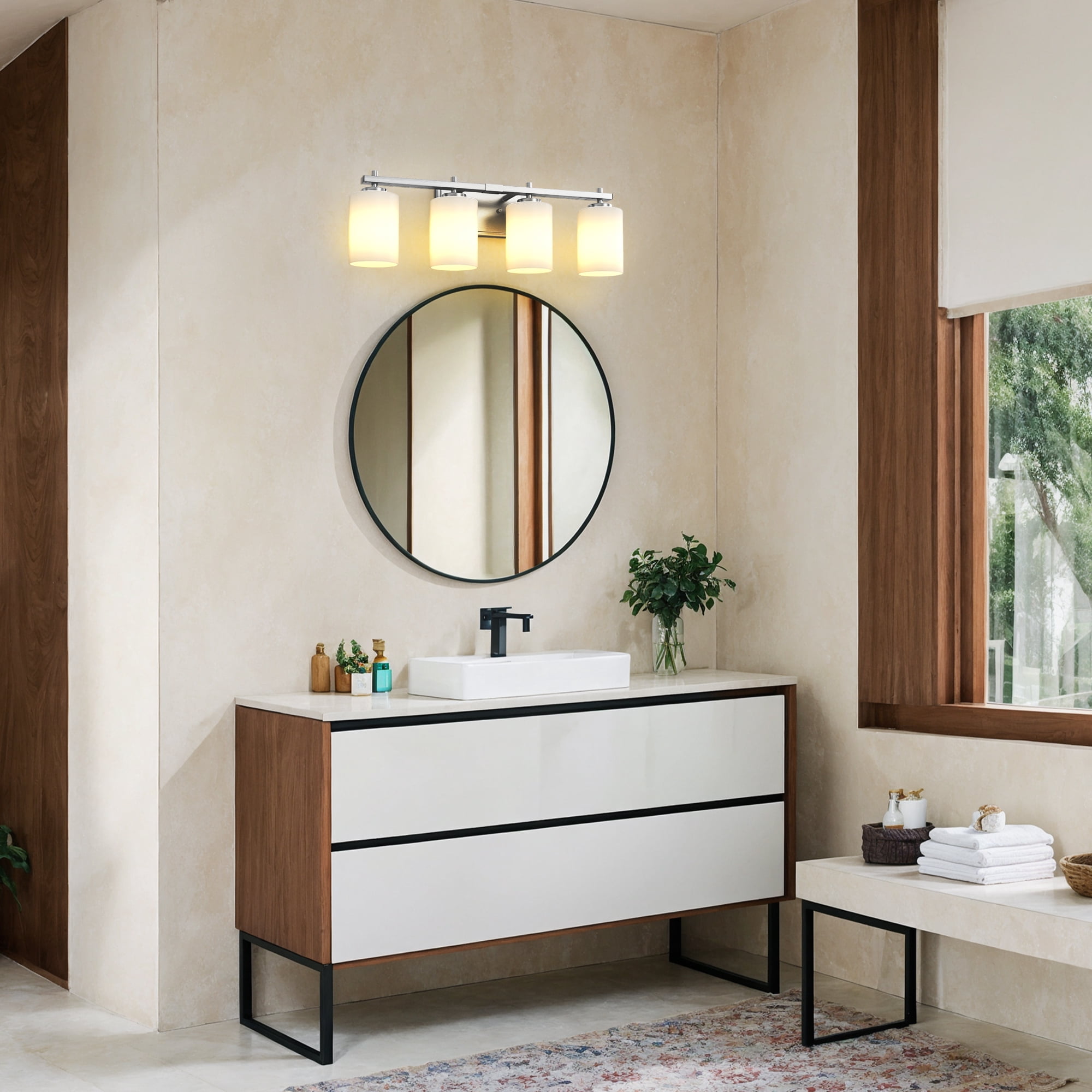 YANSUN  24.4 in 4-Light YANSUN Bathroom Vanity Light with Frosted Glass and Nickel Iron Frame, Vanity Light for Bathroom, Hallway, Mirror, Laundry Room