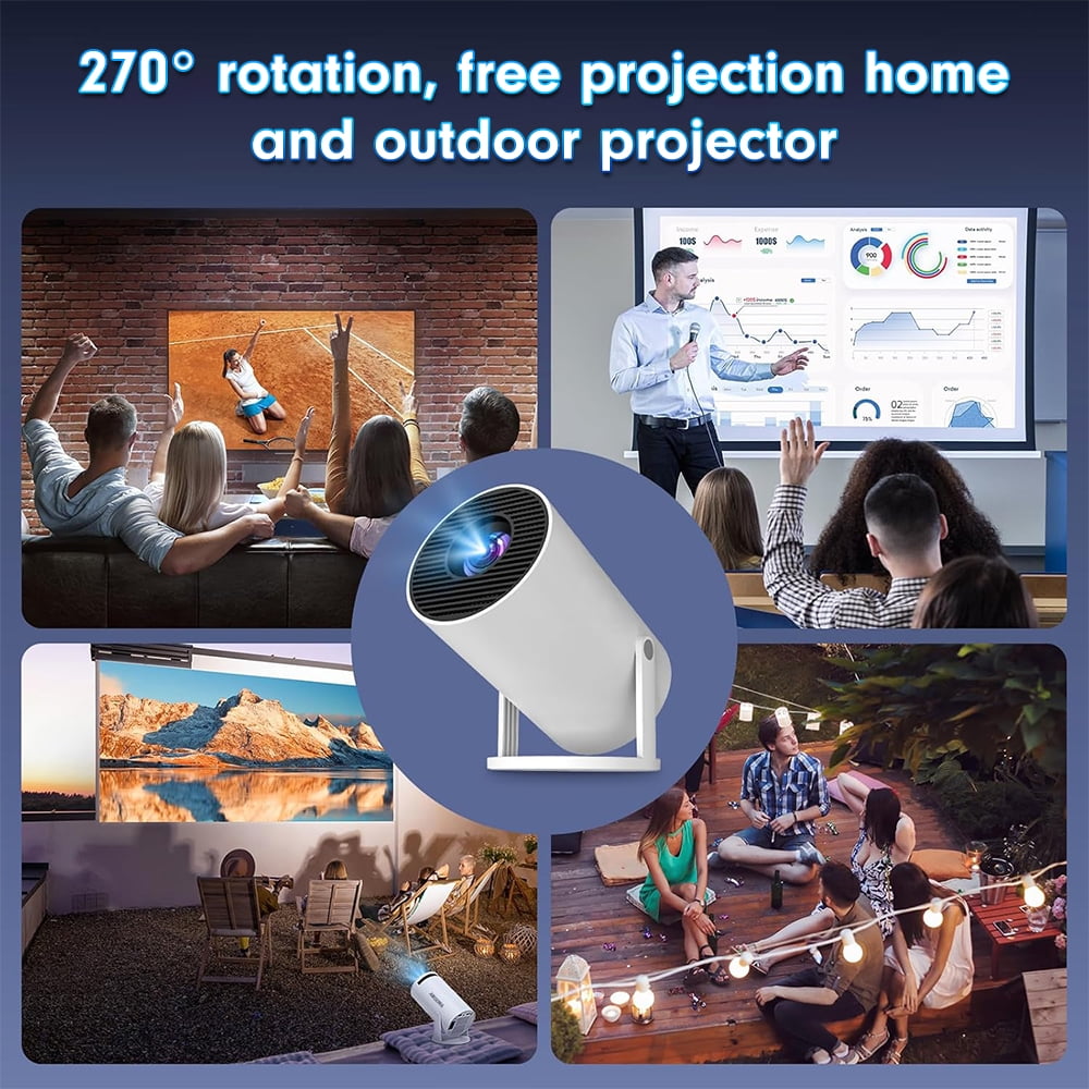 4K Supported Native 720P Full HD Mini Projector - Android 11, Auto Keystone Correction, WiFi 6 & Bluetooth 5.2, Portable Smart Projector for Home Theater/Outdoor