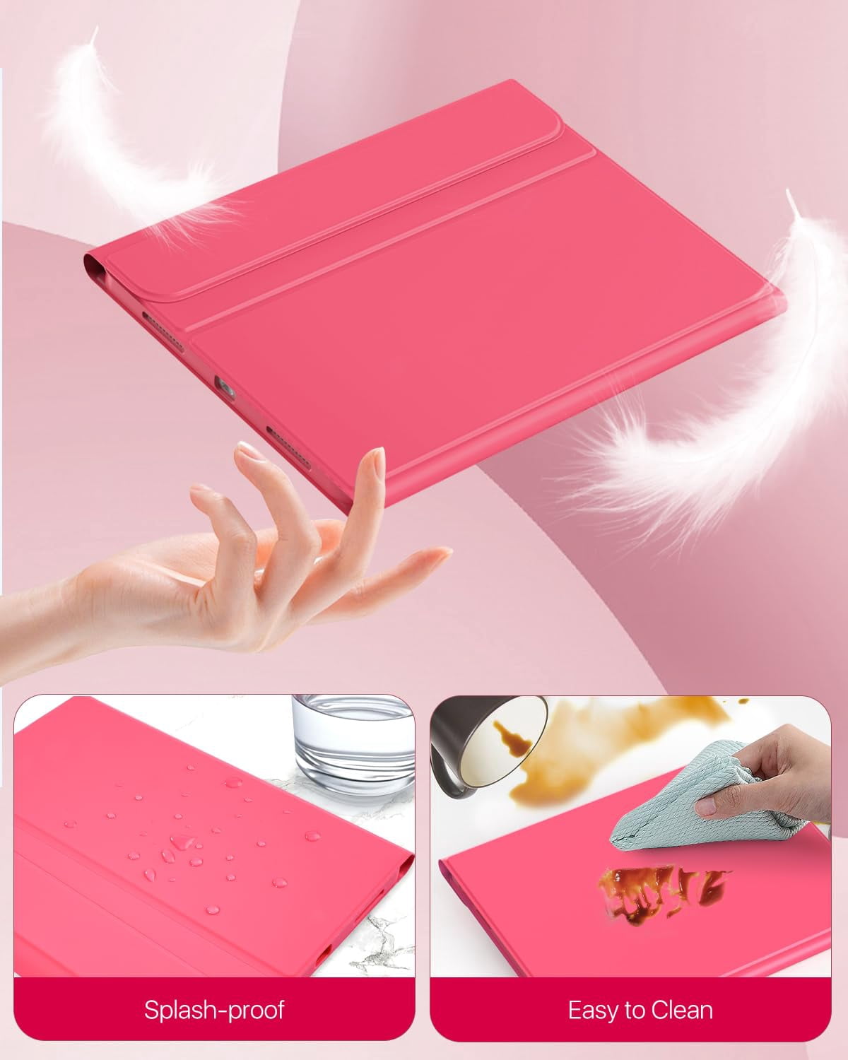 MoKo Case for iPad (A16) 11th Generation with Keyboard 11 inch 2025, iPad 10th Generation 10.9 inch Case with Pencil Holder, Multi-Angle Detachable Bluetooth Keyboard, Pink
