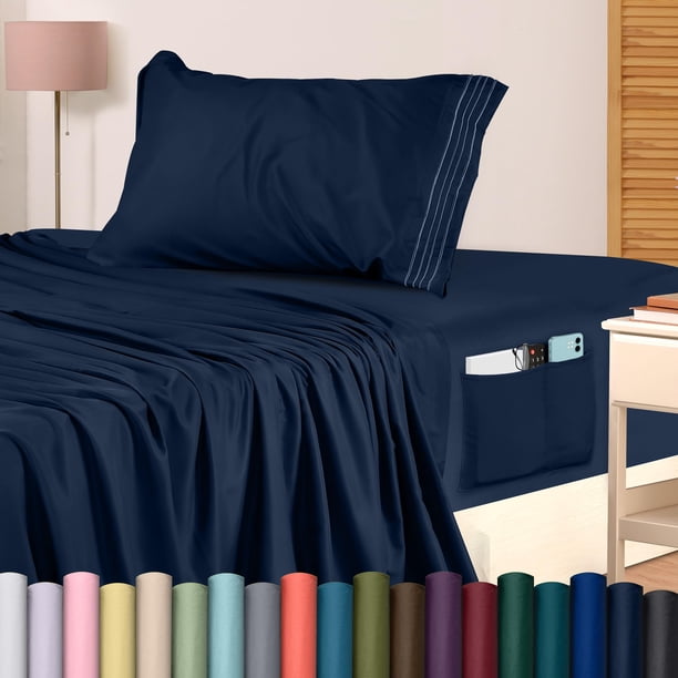 Juego de sábanas Utopia Bedding de microfibra, 3 piezas, color azul marino