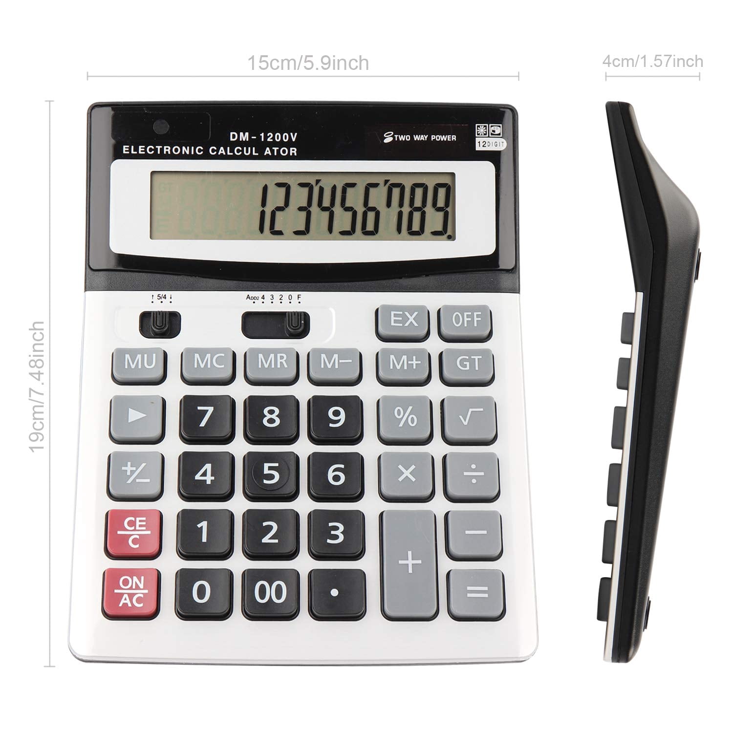 Large 12 Digit Electronic Calculator with Solar & Battery Power, Big Buttons, Multi-Functional for Business, Office, and School (1 Piece)