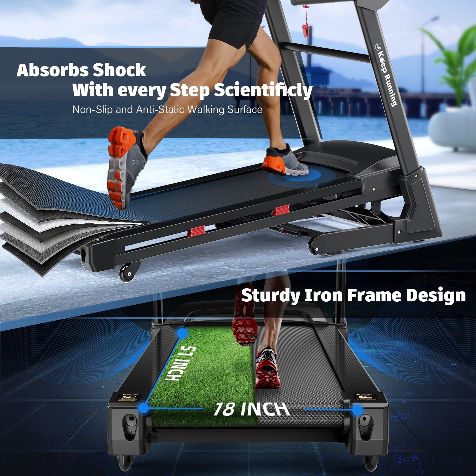 FYC 400lb Capacity 3.5 HP Treadmill with 15% Auto Incline for Home - Heavy Duty Foldable Treadmill with APP/Bluetooth - 18 Inch Wide Belt Folding Treadmill