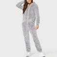 thumbnail image 2 of Feancey Fleece Jumpsuit Women Plus Size,Womens Fleece Fuzzy Onesie Pajamas Winter Cute Cartoon Hooded Pjs Comfy Warm Plush Homewear Gray S, 2 of 7