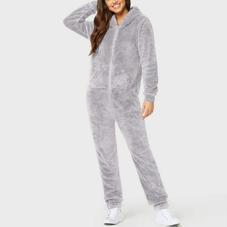 

Women Long Sleeve Hooded Jumpsuit Pajamas Casual Winter Warm Rompe Sleepwear