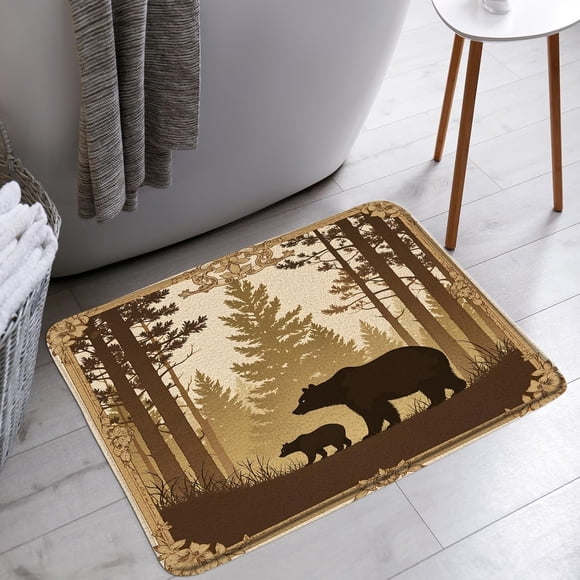 YSATNSFT Forest Bear Bath Mat Rustic Cabin Wild Animals Farmhouse Country Hunting Camping Bathroom Bathtub Floor Rugs Doormat Toilet Decor,24 x 36 in