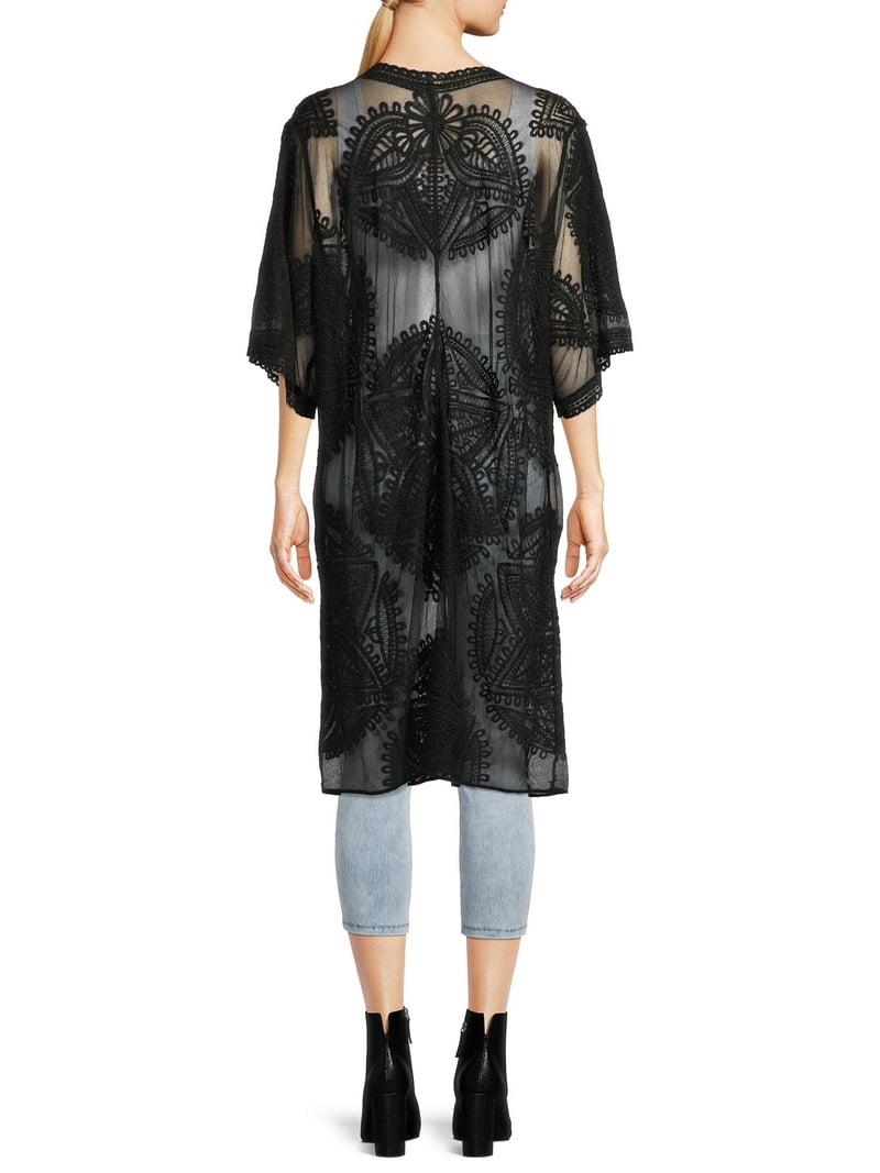 11月5日削除　S lace trim suit ensemble Time and Tru women's Lace Kimono - Layering Piece - L/XL - Walmart.com