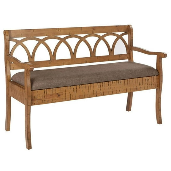 Pemberly Row Storage Bench in Distressed Toffee Brown Frame & Latte Seat Cushion