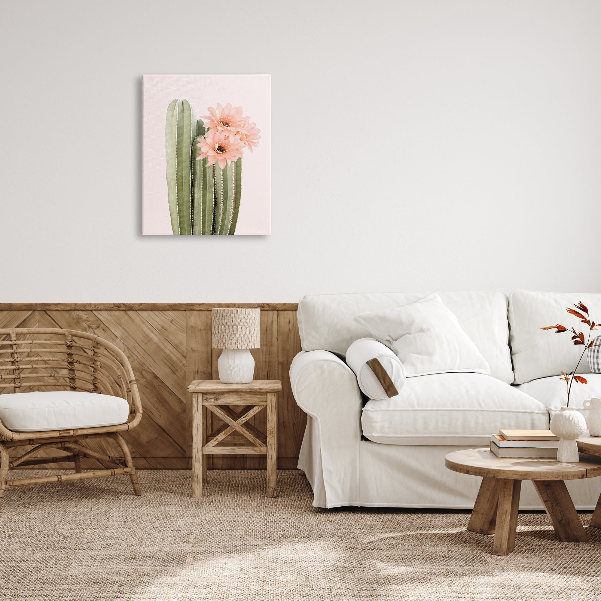 Stupell Industries Pink Flower on Cactus Botanical & Floral Painting Gallery Wrapped Canvas Print Wall Art, 24 x 30